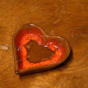 Vintage McMaster 1A glazed brown and orange heart shaped pottery trinket dish